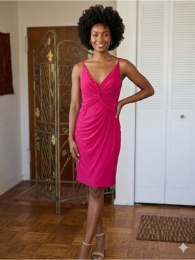 Ralph Lauren Hot Red Sleeveless V-Neck Midi Dress